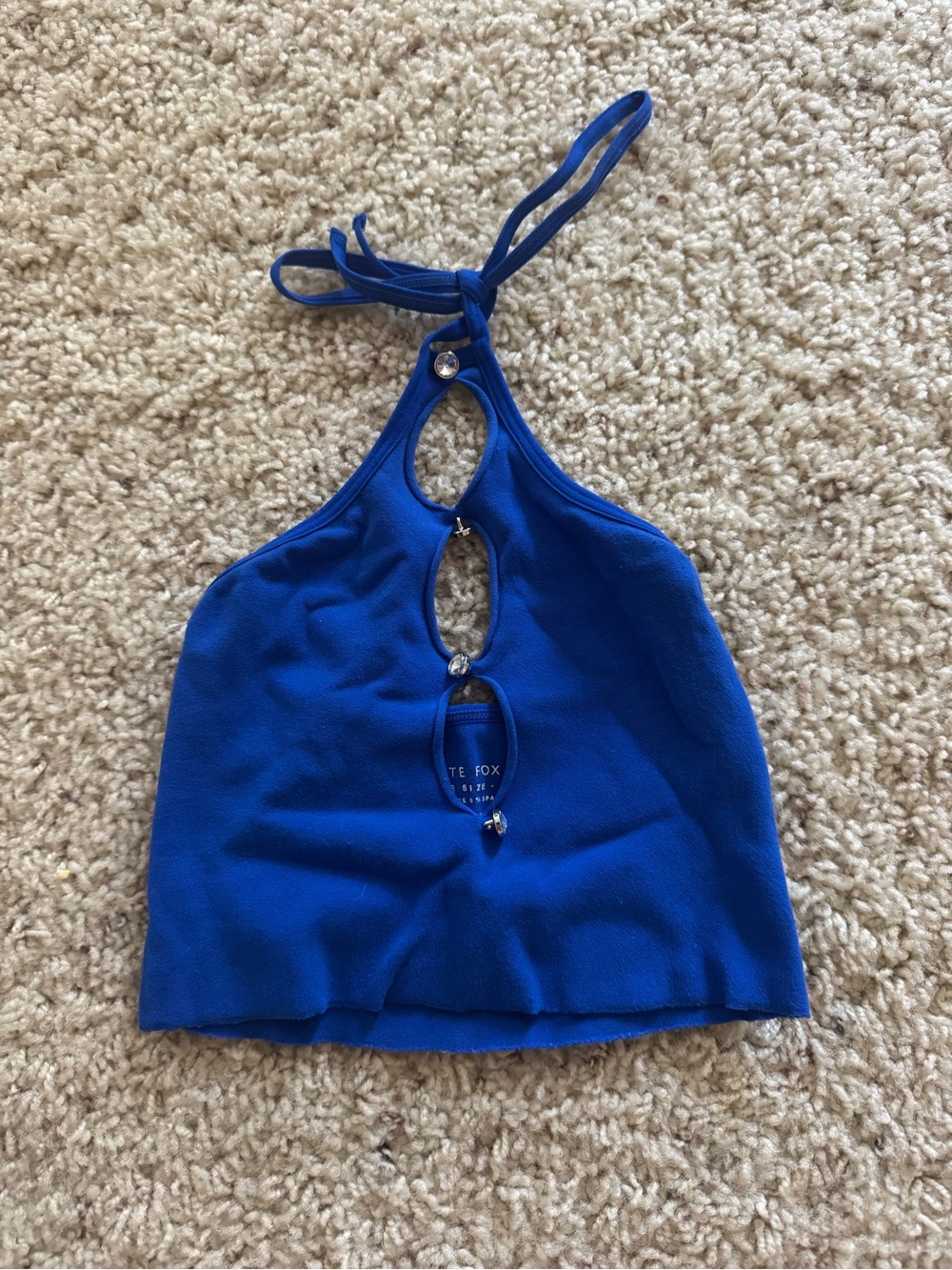 White Fox Boutique Cobalt Halter Crop Top with Keyhole Accents